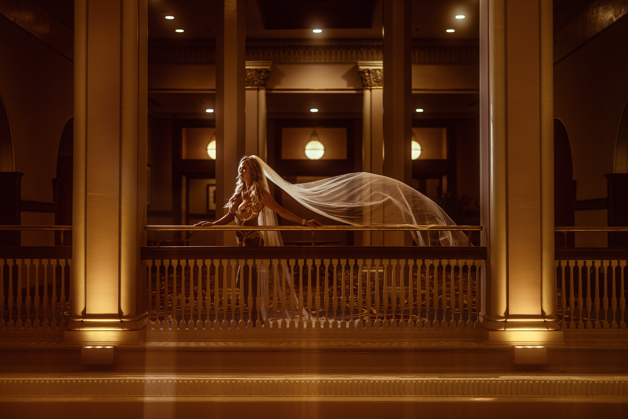 Mark Andrew Boudoir — bridal veil grand balcony ornate interior boudoir photographer granger in